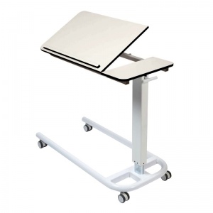 Sunflower Medical Over Bed Table with Parallel Base and Compact Grade Laminate Tilting Top with 1 Raised Lip in White