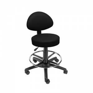 Sunflower Medical Black Gas-Lift Stool with Back Rest and Foot Ring