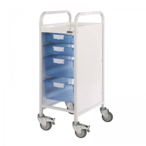Sunflower Medical Vista 30 Narrow Storage Trolley with Two Single and Two Double-Depth Blue Trays