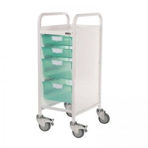 Sunflower Medical Vista 30 Narrow Storage Trolley with Two Single and Two Double-Depth Green Trays
