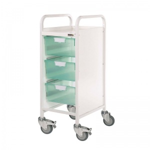 Sunflower Medical Vista 30 Narrow Storage Trolley with Three Double-Depth Green Trays