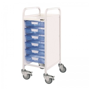 Sunflower Medical Vista 30 Narrow Storage Trolley with Six Single-Depth Blue Trays
