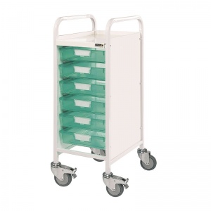 Sunflower Medical Vista 30 Narrow Storage Trolley with Six Single-Depth Green Trays