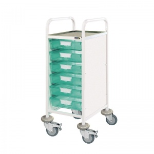 Sunflower Medical Vista 30 Narrow Clinical Procedure Trolley with Six Single-Depth Green Trays