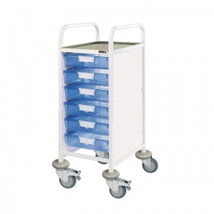 Sunflower Medical Vista 30 Narrow Clinical Procedure Trolley with Six Single-Depth Blue Trays