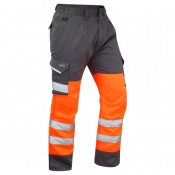 Leo Workwear CT01 Bideford Hi-Vis Cargo Trousers (Orange and Grey)