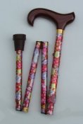 Folding Walking Stick - Red Flower