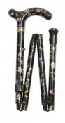 Petite Folding Walking Stick - Black Floral