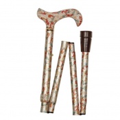 Derby Handle Folding Walking Stick - Cream Floral
