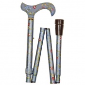 Derby Handle Folding Walking Stick - Grey Floral