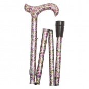 Derby Handle Folding Walking Stick - Pink Roses