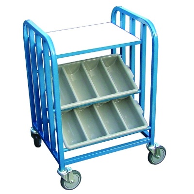 Two-Tier Canteen Cutlery Trolley with Additional Tray Shelf