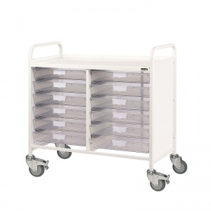 Sunflower Medical Vista 100 Double-Column Storage Trolley with 12 Single-Depth Blue Trays