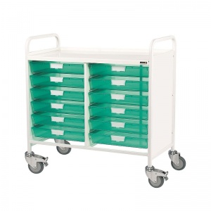 Sunflower Medical Vista 100 Double-Column Storage Trolley with 12 Single-Depth Green Trays