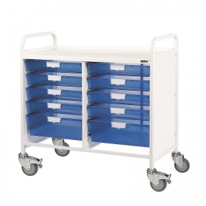 Sunflower Medical Vista 100 Double-Column Storage Trolley with Eight Single and Two Double-Depth Blue Trays