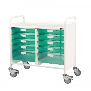 Sunflower Medical Vista 100 Double-Column Storage Trolley with Eight Single and Two Double-Depth Green Trays