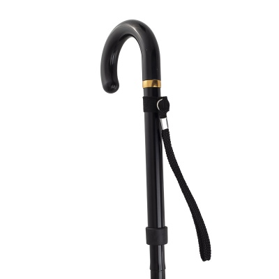 Height-Adjustable Folding Black Crook Handle Walking Stick