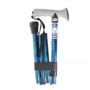 Drive Medical Blue Crackle Folding Walking Stick with Gel Grip Handle