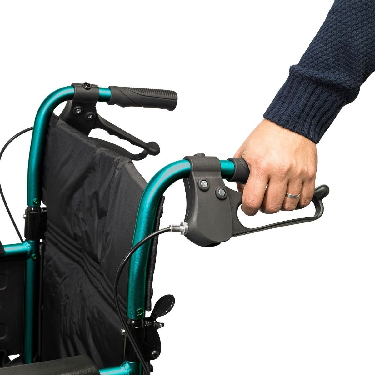 The Days Standard Width Escape Lite Wheelchair features attendant-operated brakes The Days Standard Width Escape Lite Wheelchair features attendant-operated brakes