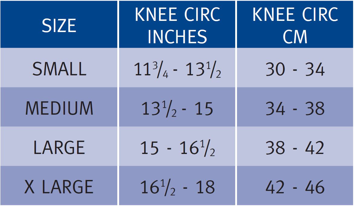 comfort knee sizes