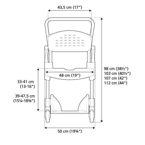 Etac Clean Chair Dimensions (Head On)
