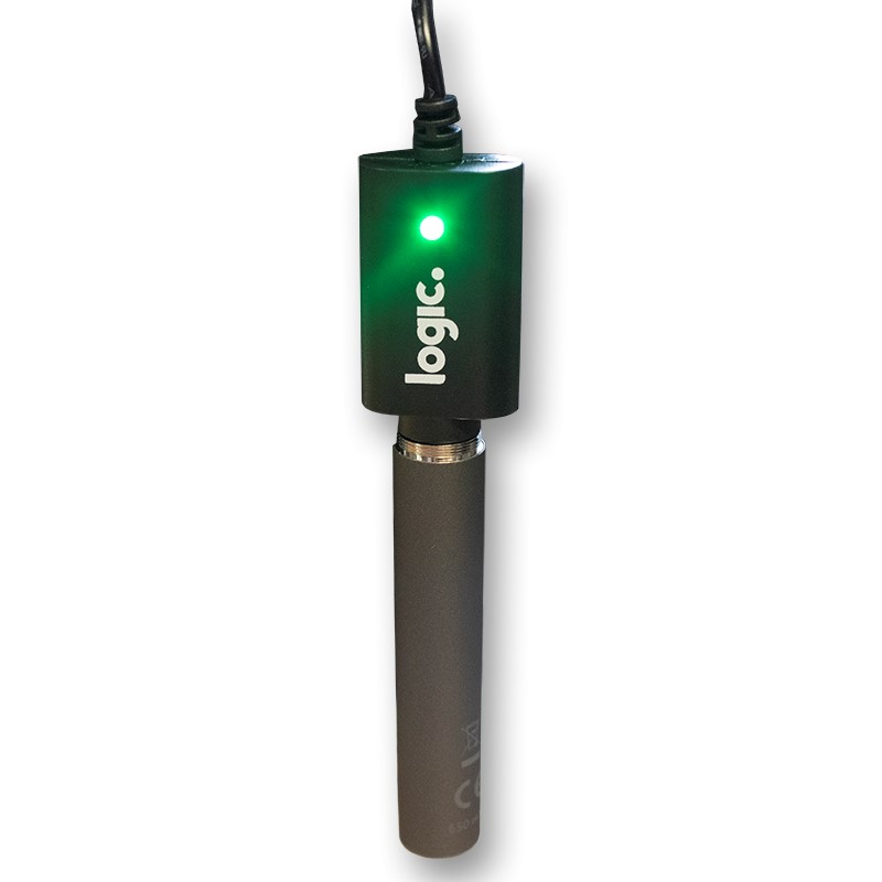 The Logic PRO with a green light to indicate a charge is in progress The Logic PRO with a green light to indicate it's fully charged!