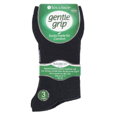 IOMI Gentle Grip Men's Black Bamboo Socks Size 6 - 11 (Pack of 3)
