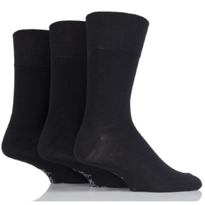 IOMI Gentle Grip Men's Black Bamboo Socks Size 6 - 11 (Pack of 3)