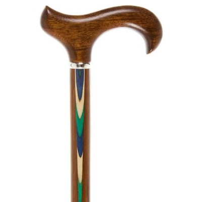 Ovangkol Wood Cane with Derby Handle and Chrome Collar