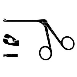 Shea Aural Forceps Crocodile Action With Oval Cup Jaw Curved Upwards And Black Finish 70mm Shoulder Length