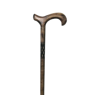 Derby Handle Wooden Walking Stick with Pattered Shaft