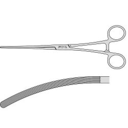 Doyen Intestinal Clamp With 100mm Longitudinal Serrated Blades And Box Joint 230mm Curved