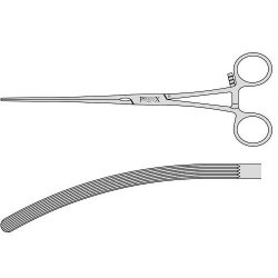 Kocher Intestinal Clamp With 150mm Longitudinal Serrated Light Spring Blades And Box Joint 280mm Curved