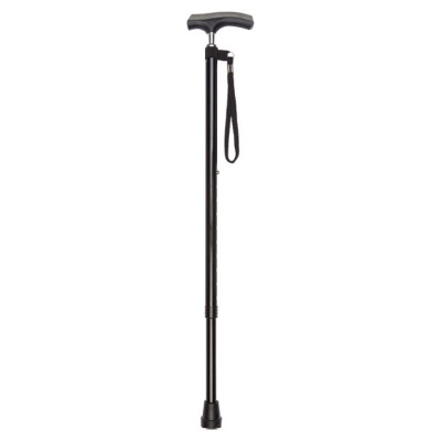 Black Height-Adjustable Walking Stick with Comfy Grip