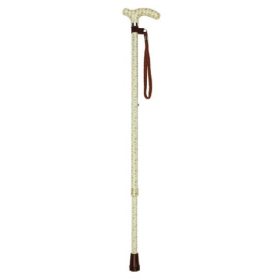 Ziggy Petite Crutch-Handle Height-Adjustable Walking Stick with Red Flower Pattern
