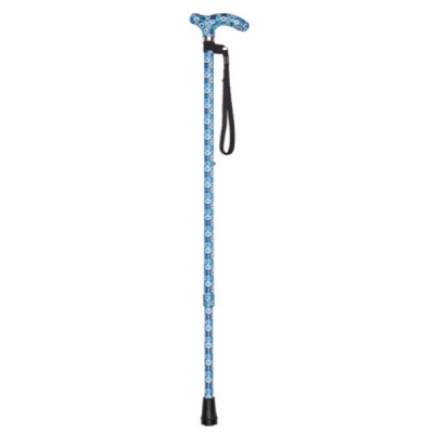 Ziggy Petite Crutch-Handle Height-Adjustable Walking Stick with Blue Circle Pattern
