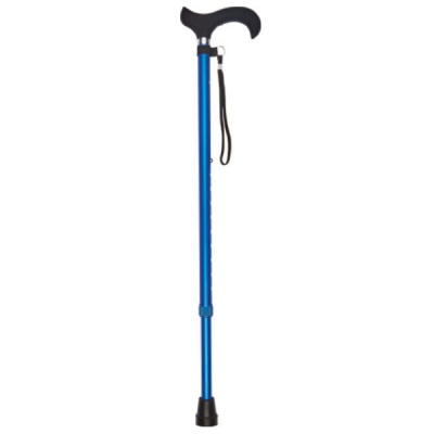 Metallic Blue Adjustable Walking Stick with Soft-Grip Silicone Derby Handle