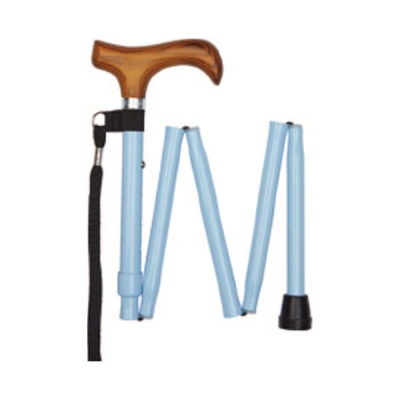 Ziggy Adjustable Mini Folding Walking Stick with Wooden Derby Handle (Pastel Blue)