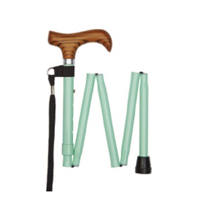 Ziggy Adjustable Mini Folding Walking Stick with Wooden Derby Handle (Pastel Green)