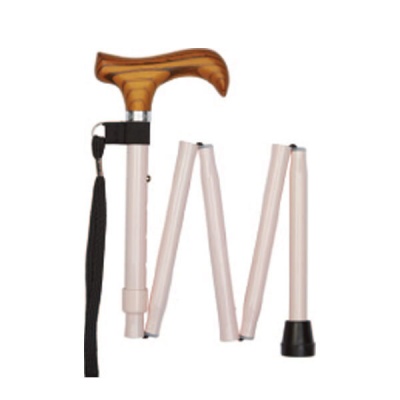 Ziggy Adjustable Mini Folding Walking Stick with Wooden Derby Handle (Pastel Pink)