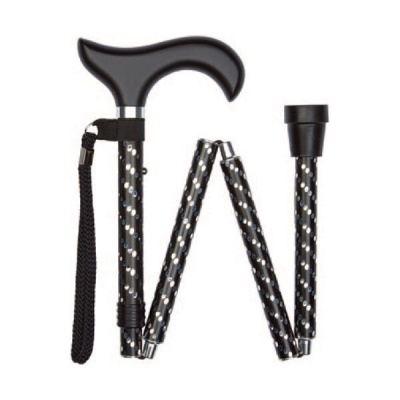 Ziggy Easily-Adjustable Black Engraved Derby-Handle Folding Walking Stick