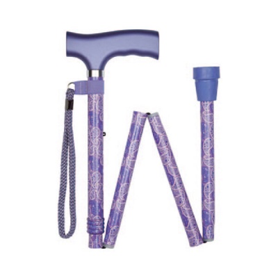 Ziggy Lilac Paisley Crutch Handle Folding Height-Adjustable Walking Stick
