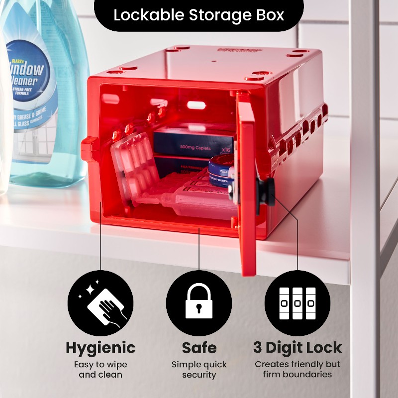Small First Aid Lockable Box Lockabox One™ Lockable Storage Box | Health and Care