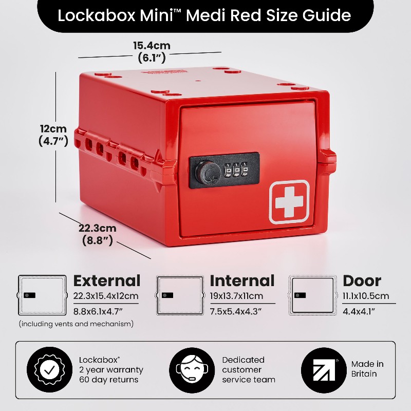 Small First Aid Lockable Box Lockabox One™ Lockable Storage Box | Health and Care