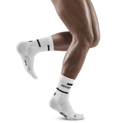 CEP White Mid-Cut Compression Running Socks For Men