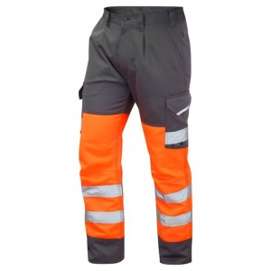 Leo Workwear CT01 Bideford Hi-Vis Cargo Trousers (Orange and Grey)