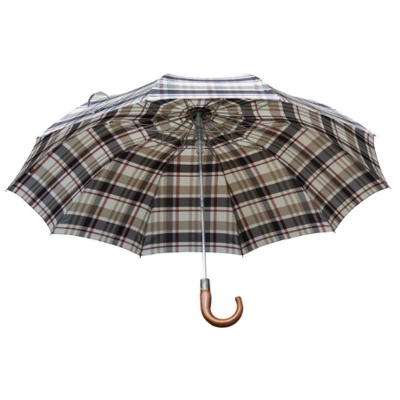 Wooden Crook Check Folding Umbrella