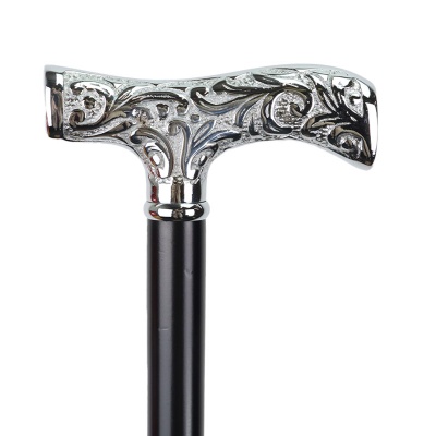Embossed Leaf Handle Chrome Dress Cane with Crutch Handle