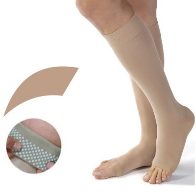 JOBST Opaque Compression Class 1 (18 -  21mmHg) Knee High Amber Open Toe Compression Garment with Dotted Silicone Band