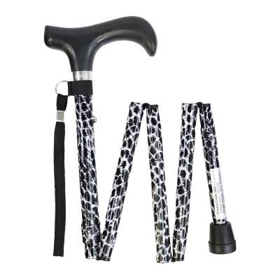 Height-Adjustable Zebra Print Mini Folding Derby Walking Stick
